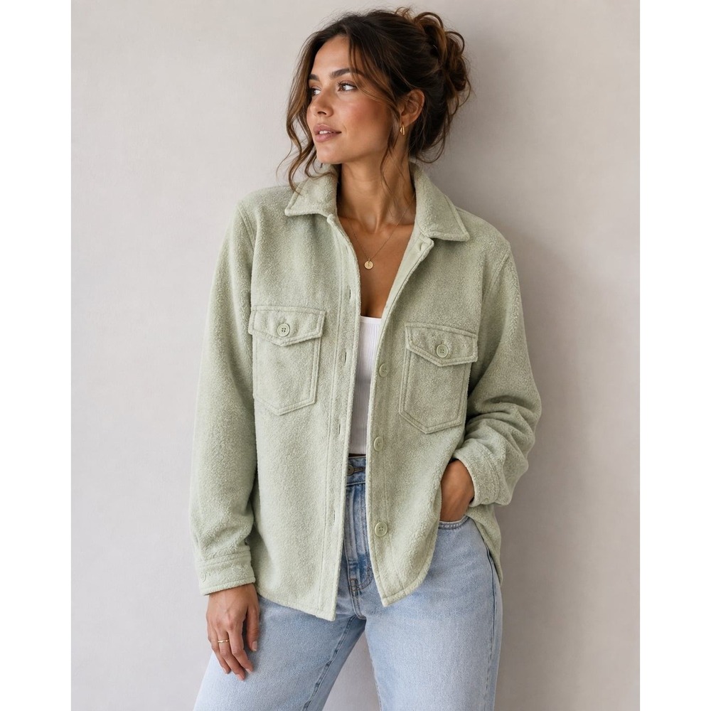 Joie Shacket Women XS/TP Sage Green Button Down Shirt Jacket Utility Flap Pocket